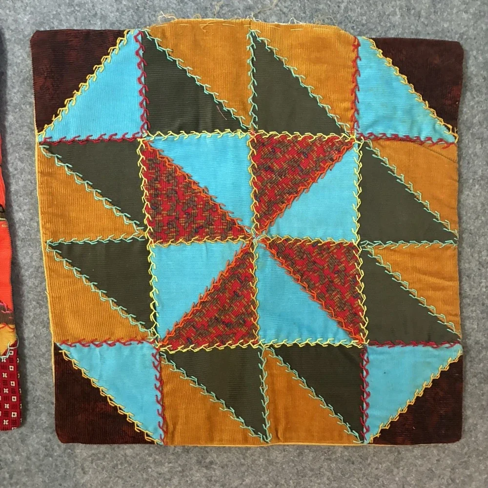 Vintage Crazy Quilt Patchwork Pillow Sham Cover Throw Set Cottagecore Top Boho